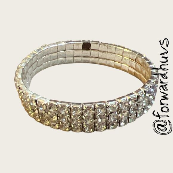 Vintage Rhinestone Stretch Bracelet Set - Metal Slot Backing - Stones Intact - Picture 6 of 10